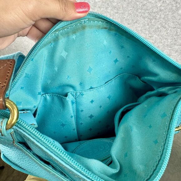 Fossil Morgan Crossbody Handbag Leather Purse Messenger Bag Turquoise Blue‎ - Picture 13 of 14